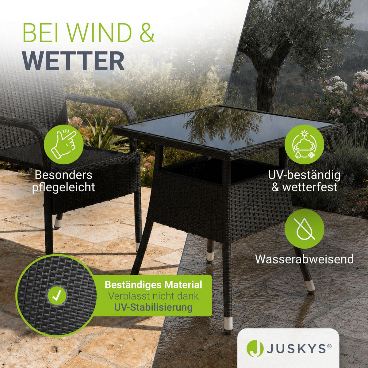 GARTENTISCH Yoro schwarz 80x80 cm - Schwarz, Kunststoff (80/80/73cm) - Juskys