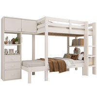 ETAGENBETT 90/200 cm Weiß mit Nachtlicht versetztem Design und Stauraum - Weiß, Metall (90/200cm) - OKWISH