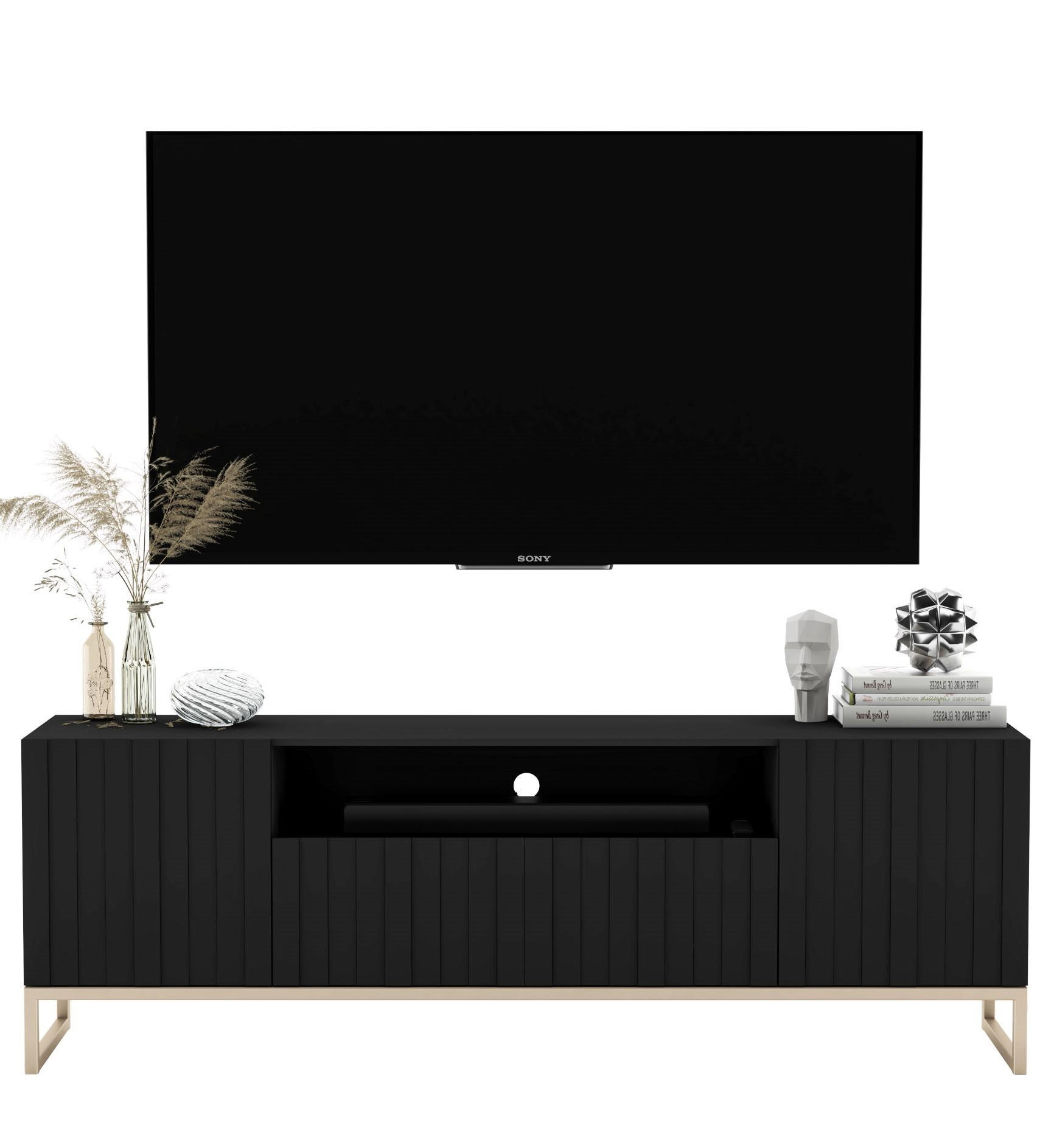 TV-SCHRANK Elpis2 Schwarz Matt mit Metallrahmen 150 cm - Goldfarben/Schwarz, Holzwerkstoff/Metall (150/51.5/36.5cm) - Meble Lindner