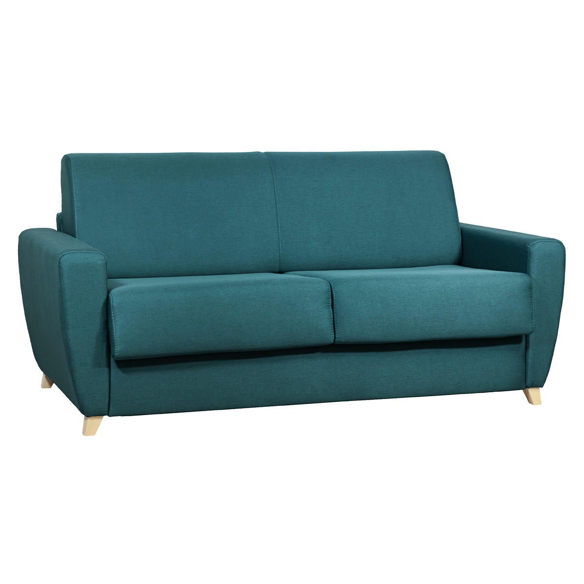 SCHLAFSOFA Skandinavisch Matratze 18 cm Entenblau 3-Sitzer GRAHAM - Blau, Textil (100/188/195cm) - Miliboo