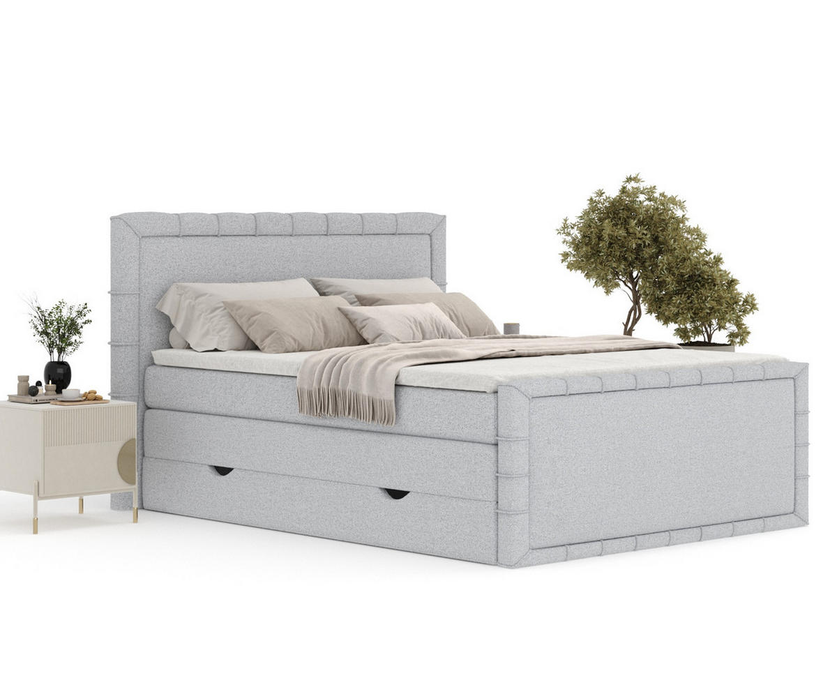 BOXBETT Estelle Hellgrau 160/200 cm im Webstoff - Hellgrau/Schwarz, Holz/Holzwerkstoff (160/200cm) - Maison de Reve