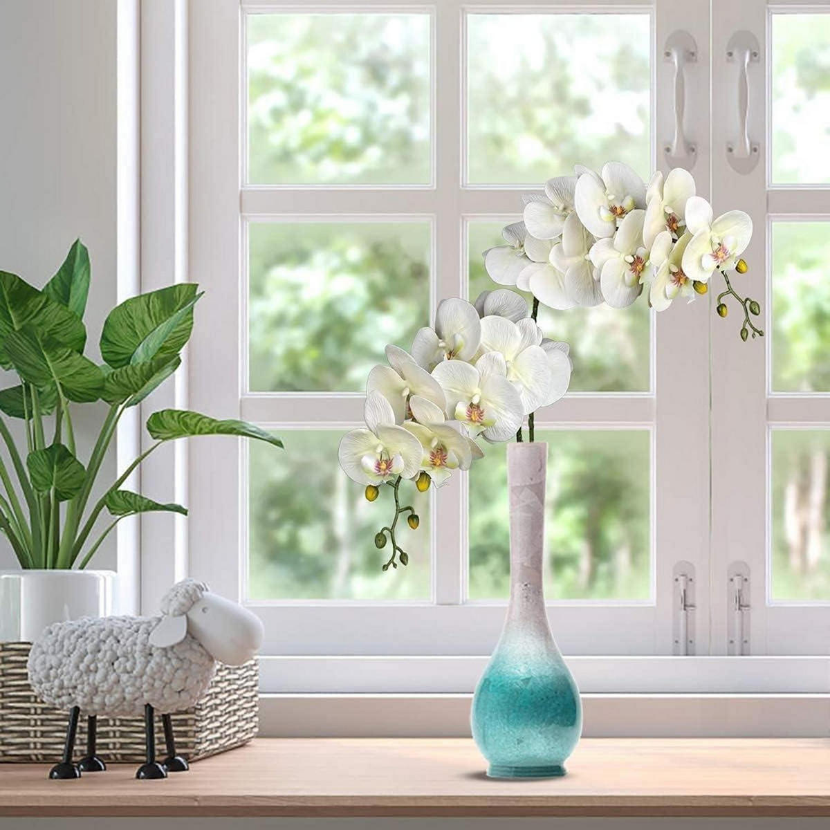 KUNSTBLUME Orchideenzweig 4-teiliges Set Beige - Weiß, Kunststoff (72.9cm)