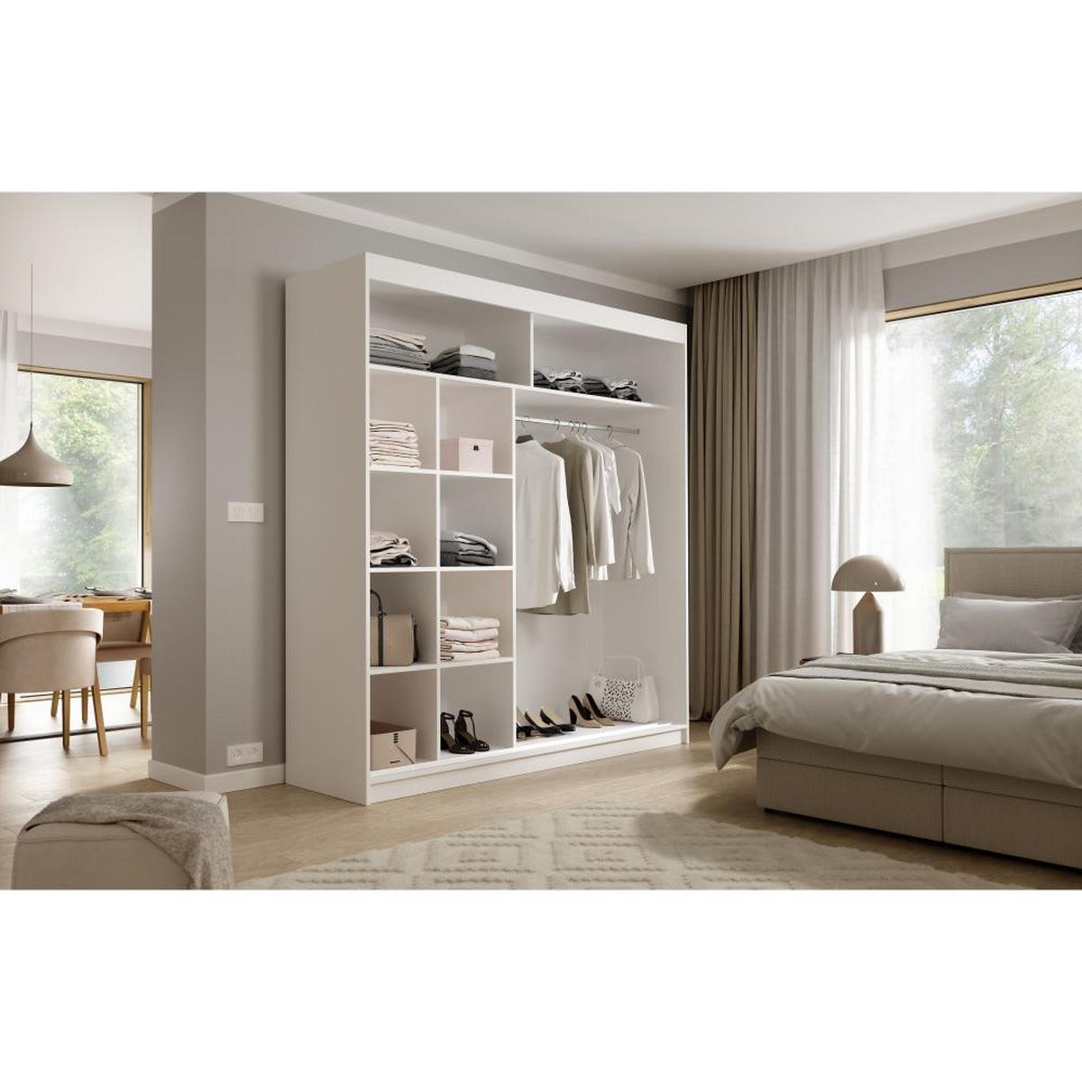SCHWEBETÜRENSCHRANK Katrina weiß 200/215,5/59 cm 2-türig - Weiß, Holzwerkstoff (200/215.5/59cm) - Beautysofa