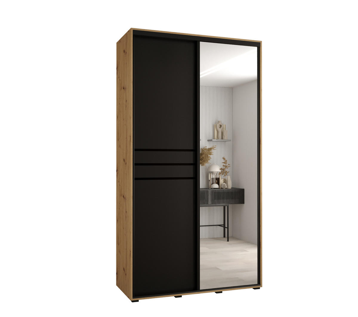 SCHWEBETÜRENSCHRANK 235,2/140/60 2-türig - Schwarz/Eiche Artisan, Holz/Metall (140/235/60cm) - Abiks Möbel
