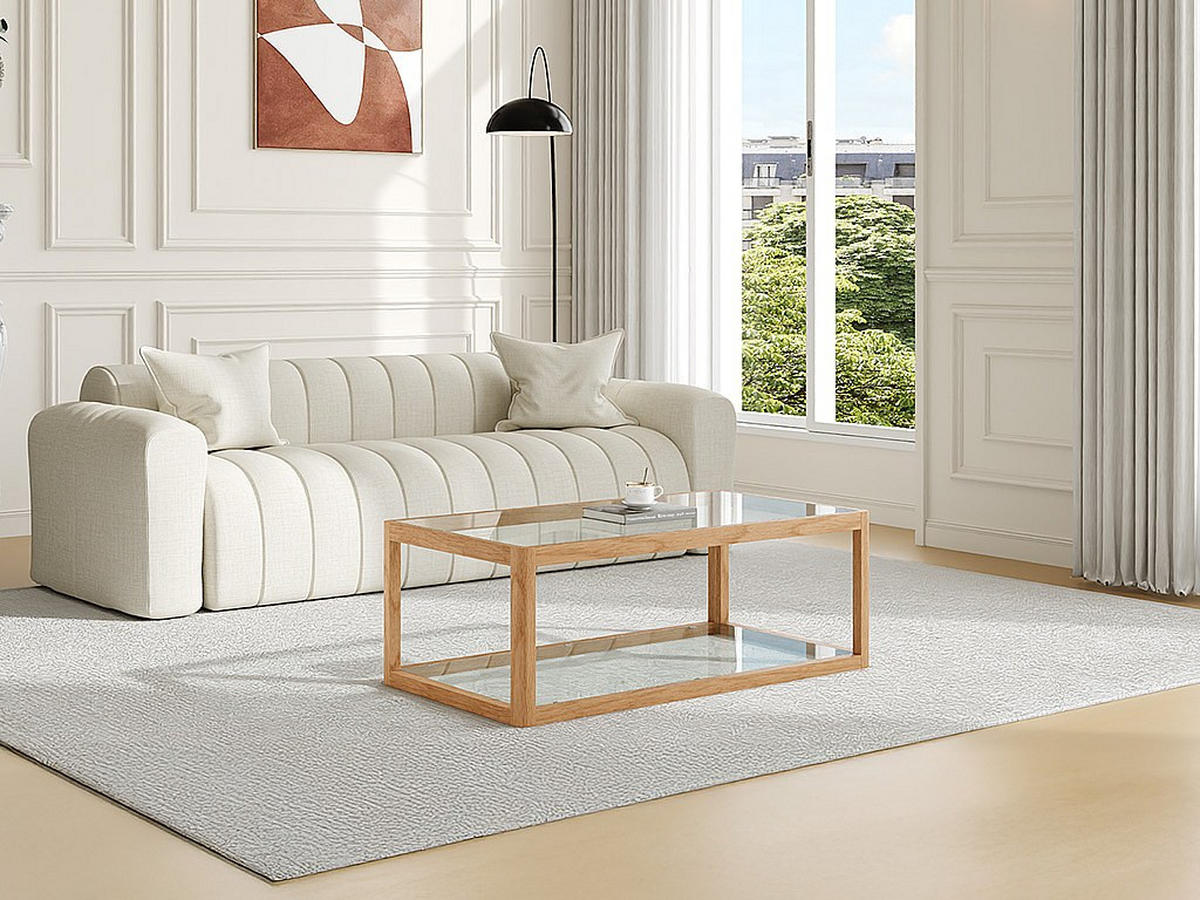 COUCHTISCH aus Sicherheitsglas und Eiche – Transparent & Natur – ZUNARIL - Transparent, Glas (60/110/40cm) - Vente-Unique