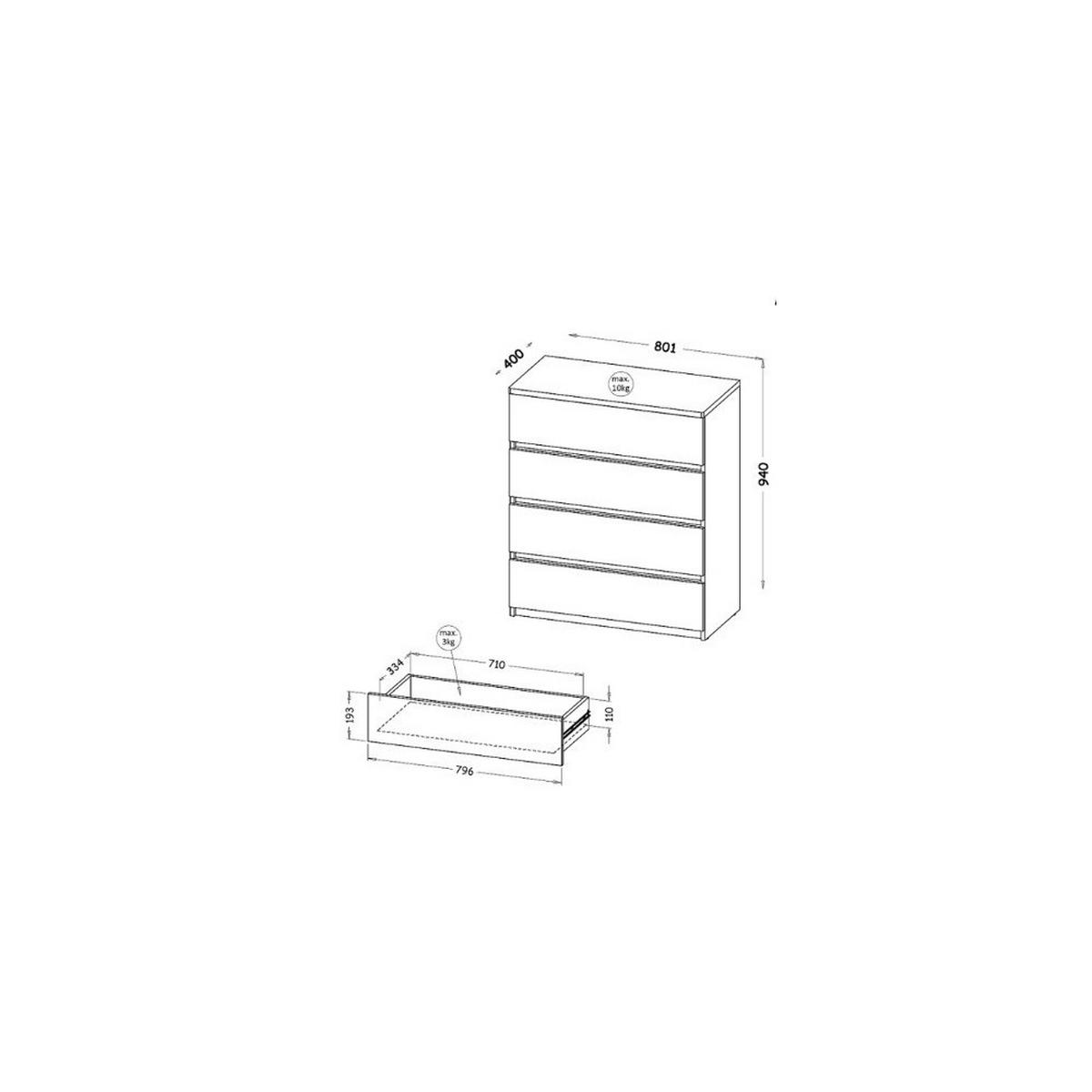 KOMMODE KRYOS 80,1/94/40cm mit 4 Schubladen Eiche Wotan - Eiche Wotan/Weiß, Holzwerkstoff (80.1/94/40cm) - MASSENO