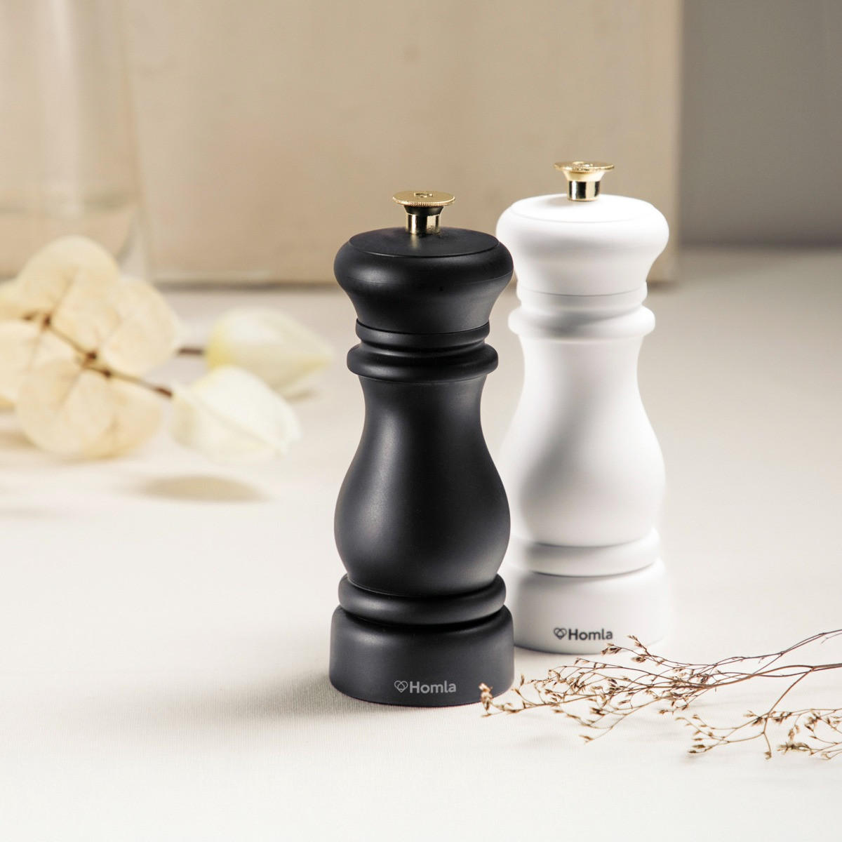 GEWÜRZMÜHLE Evron schwarz und weiß 16 cm 2er-Set - Schwarz, Kunststoff (8/16/8cm) - Homla