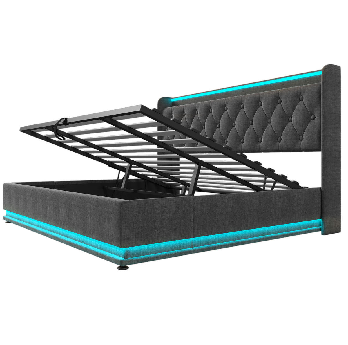 POLSTERBETT mit LED und Stauraum 180x200 cm Leinen Grau - Dunkelgrau, Metall (180/200cm) - Meubliv
