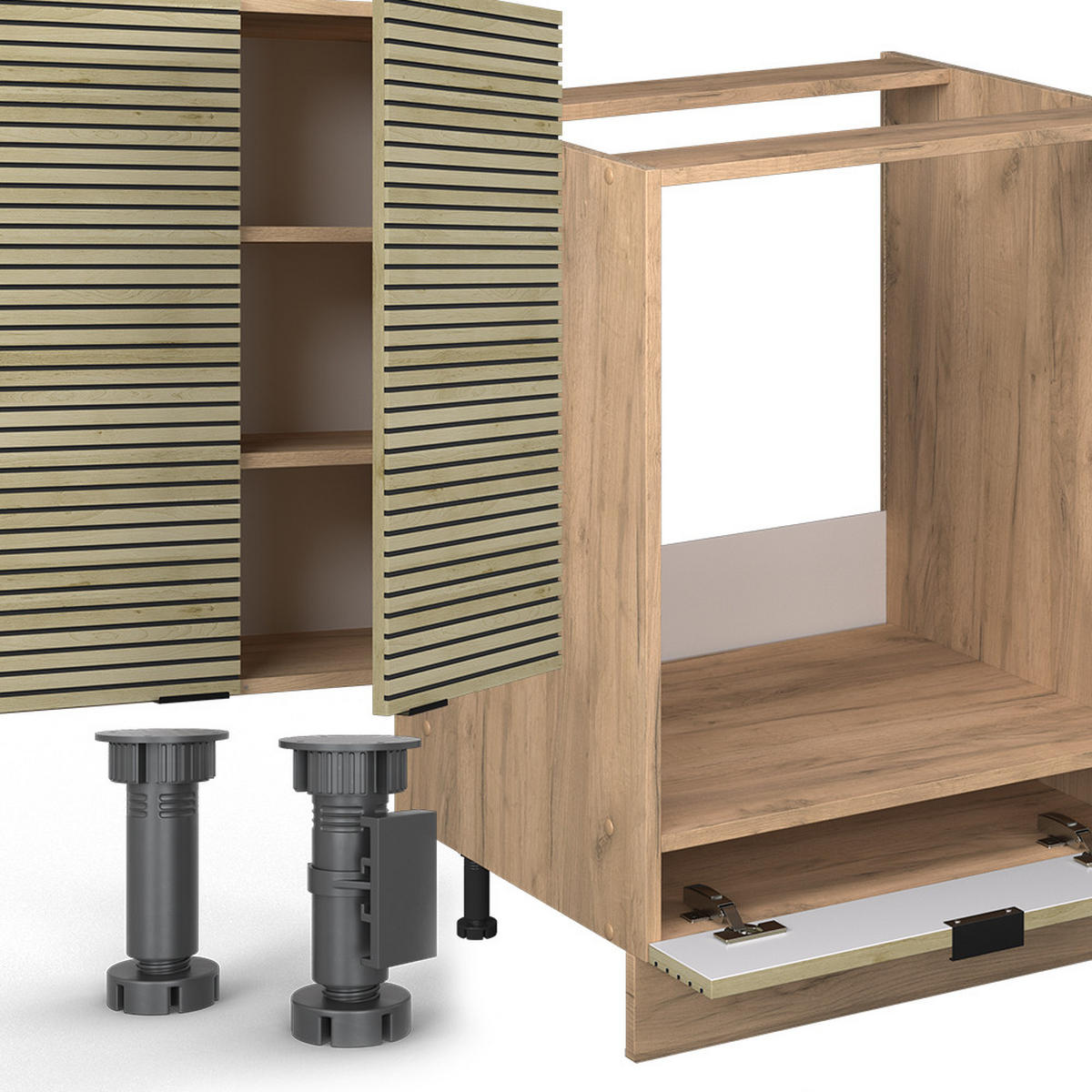 ECKKÜCHE Fame-Line Eiche Paneel/Goldkraft Eiche 347 x 257 cm ohne Arbeitsplatte - Honigeiche/Hellbraun, Holzwerkstoff (347/81.6/46cm) - Vicco