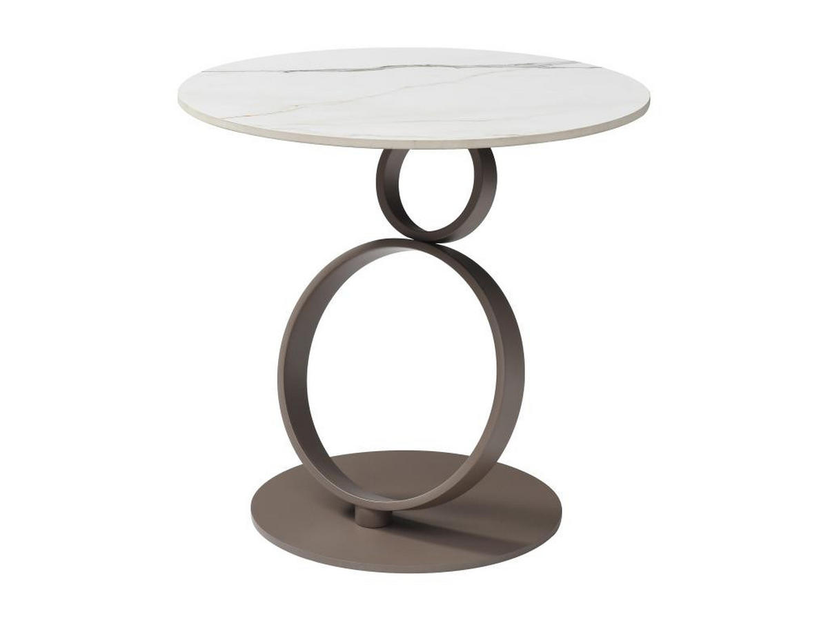 BEISTELLTISCH - Keramik & taupefarbenes Metall - Marmor-Optik Weiß - JOLINE - Braun, Keramik (55/55/53cm) - Vente-Unique