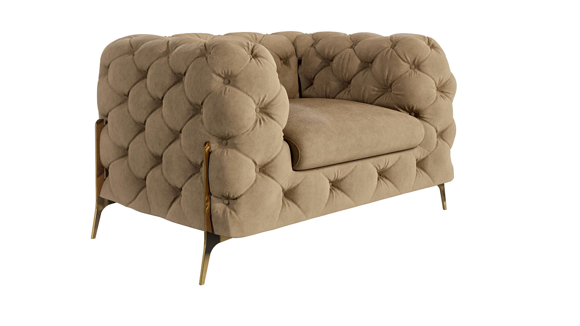 S-Style CHESTERFIELD KŘESLO Lexi z béžového sametu se zlatými nohami