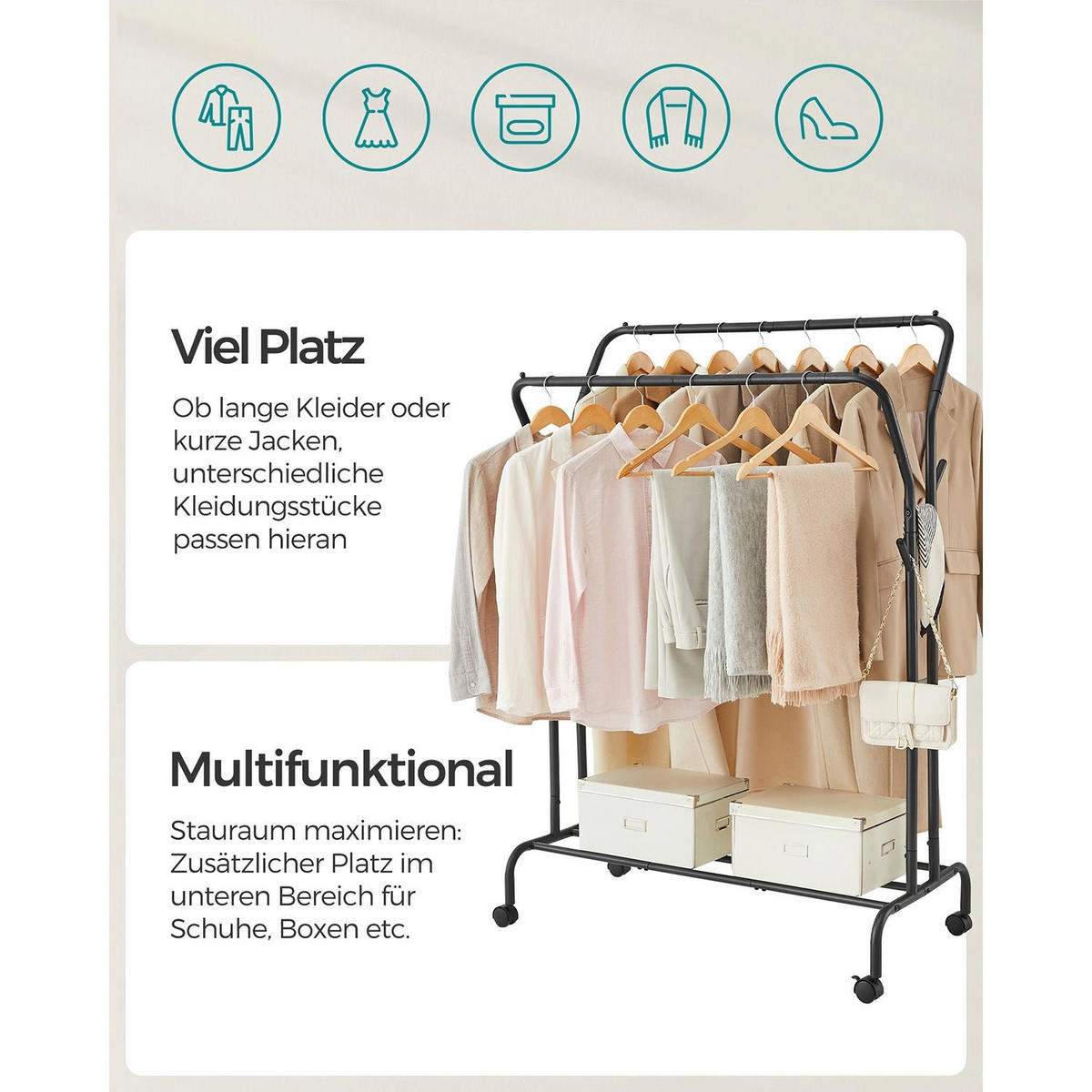 KLEIDERSTÄNDER PRAIA - Schwarz, Metall (103.5/155/52.5cm) - Hansiro