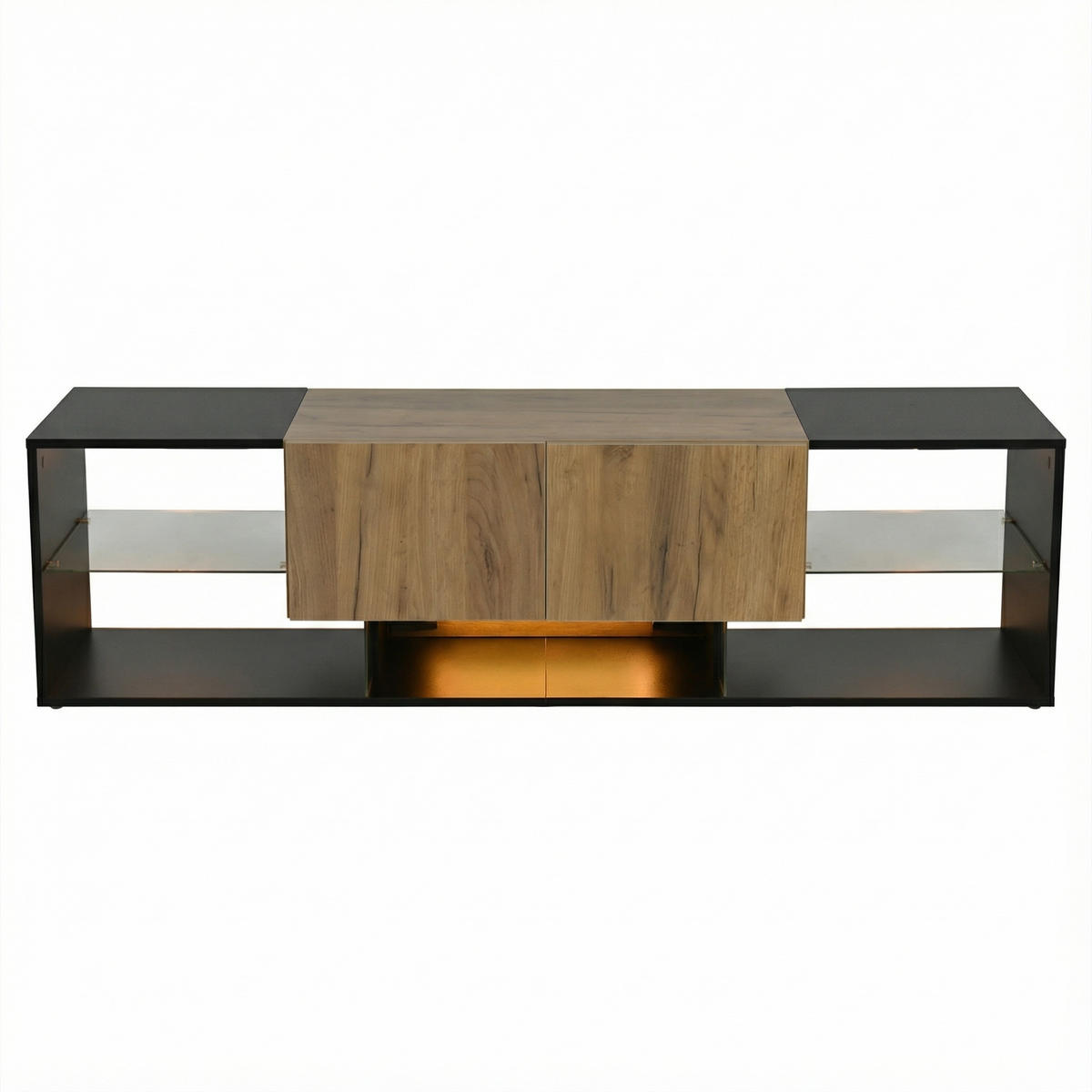 TV-SCHRANK in Schwarz & Natur mit LED - Eichefarben, Holzwerkstoff (160/42/40cm) - Urban Meuble