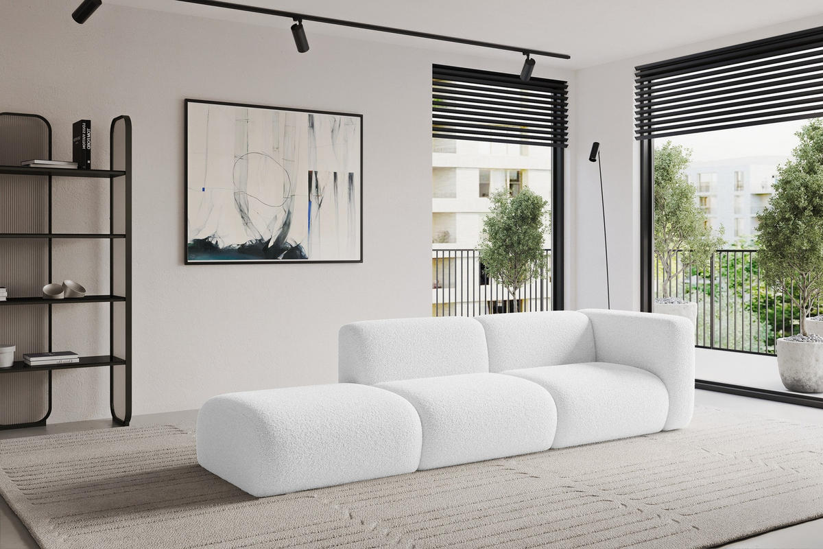 SOFA Ottomane Rechts MIRA-S3 296x89x70 Weiß Bouclé - Schwarz/Weiß, Holzwerkstoff/Kunststoff (296/70/89cm) - ALTDECOR