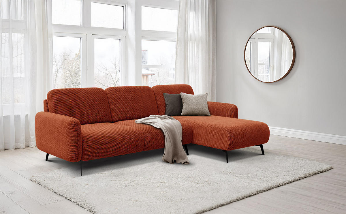 ECKSOFA FEBE 4-Sitzer rechts, dunkelorange - Dunkelorange/Schwarz, Holz/Textil (264/157cm) - Courtois Laville