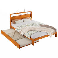 BETT 140/200 cm in Natur mit Ausziehbett, Gästebett und abgerundetem Kopfteil aus Holz - Naturfarben, Holzwerkstoff (140/200cm) - STILVORA