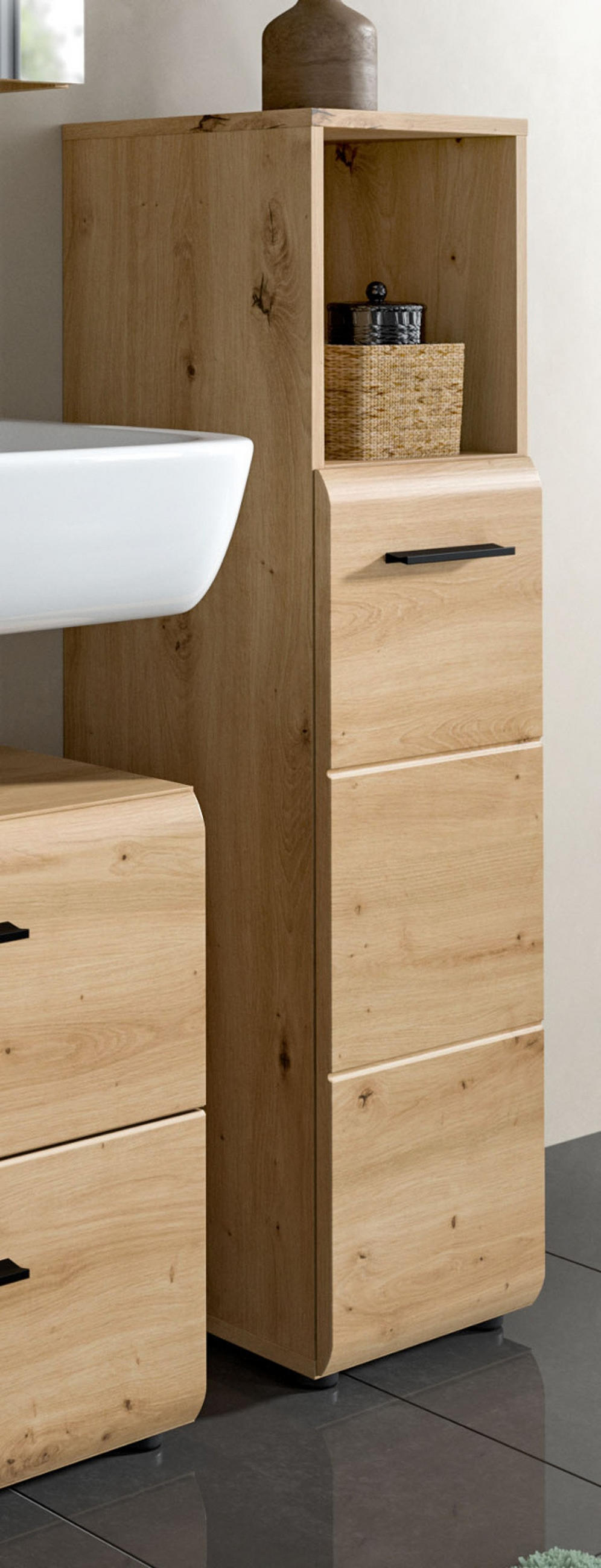 BADKOMMODE Eiche Artisan, Badezimmer Kommode 30 x 110 cm, Cover - Schwarz/Eiche Artisan, Holzwerkstoff/Kunststoff (30/110/30cm) - Inn.Furn