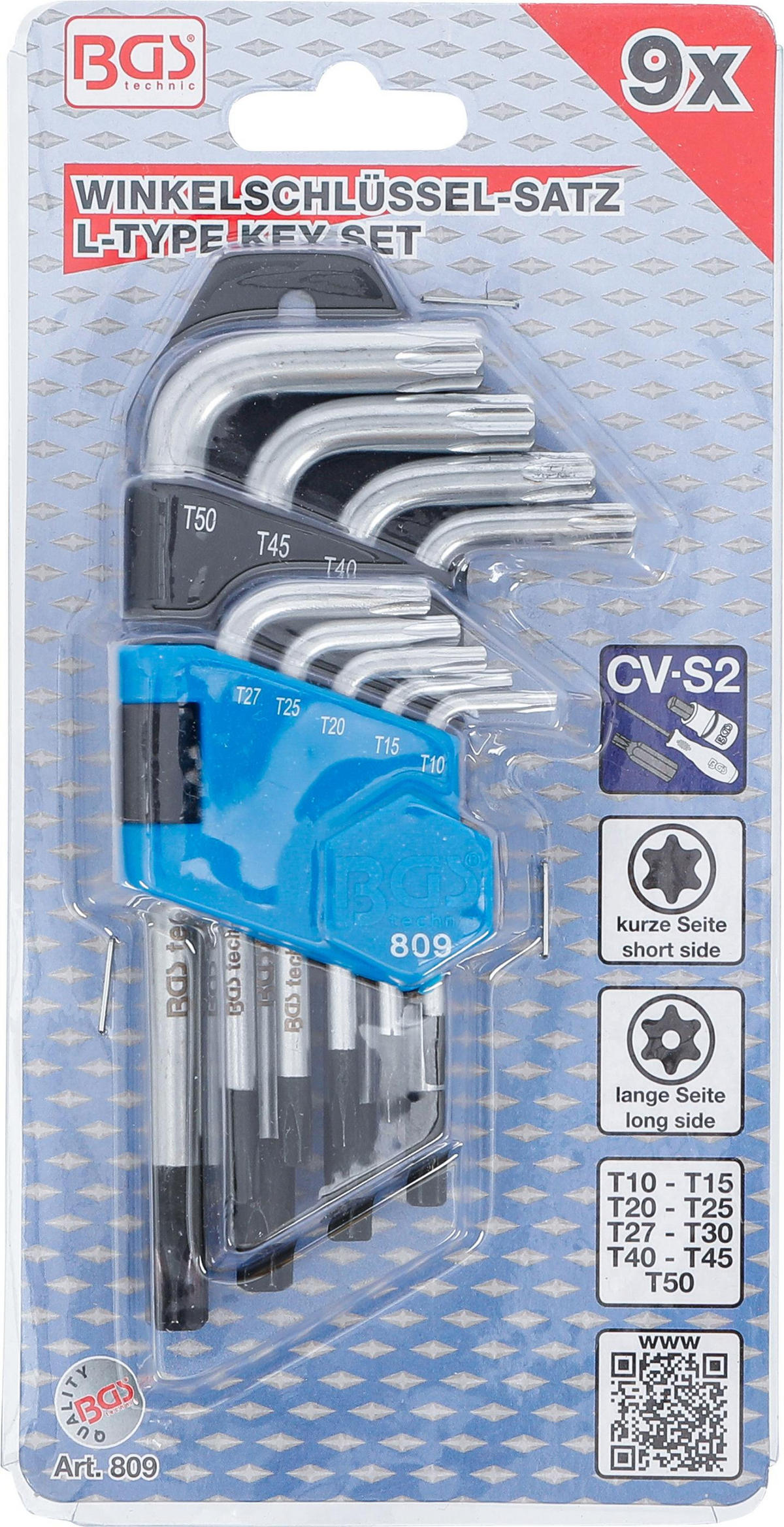 WINKELSCHLÜSSEL-SATZ | KURZ | T-PROFIL (FÜR TORX) MIT BOHRUNG T10 - - Multicolor, Kunststoff/Metall (1/1cm) - BGS technic