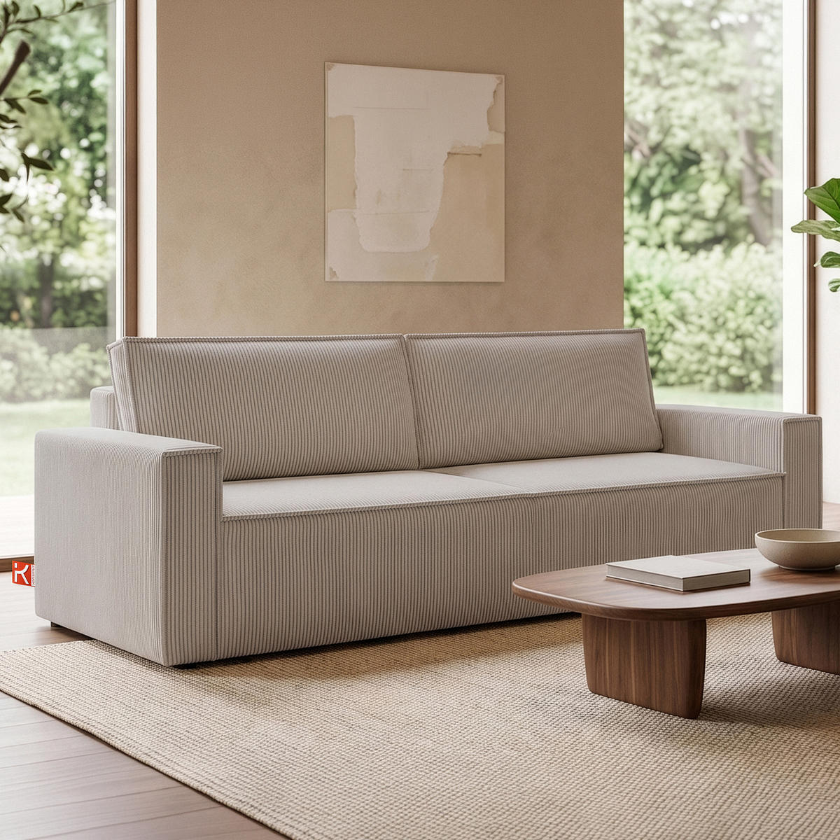 SCHLAFSOFA NAPI in Pet Friendly Cord-Stoff, beige - Beige/Schwarz, Textil (228/89/101cm) - KONSIMO®