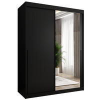 SCHIEBETÜRENSCHRANK mit Spiegel 150 cm Breite, schwarz mit schwarzem Griff - Schwarz, Holzwerkstoff (250/200/62cm) - Home Collective