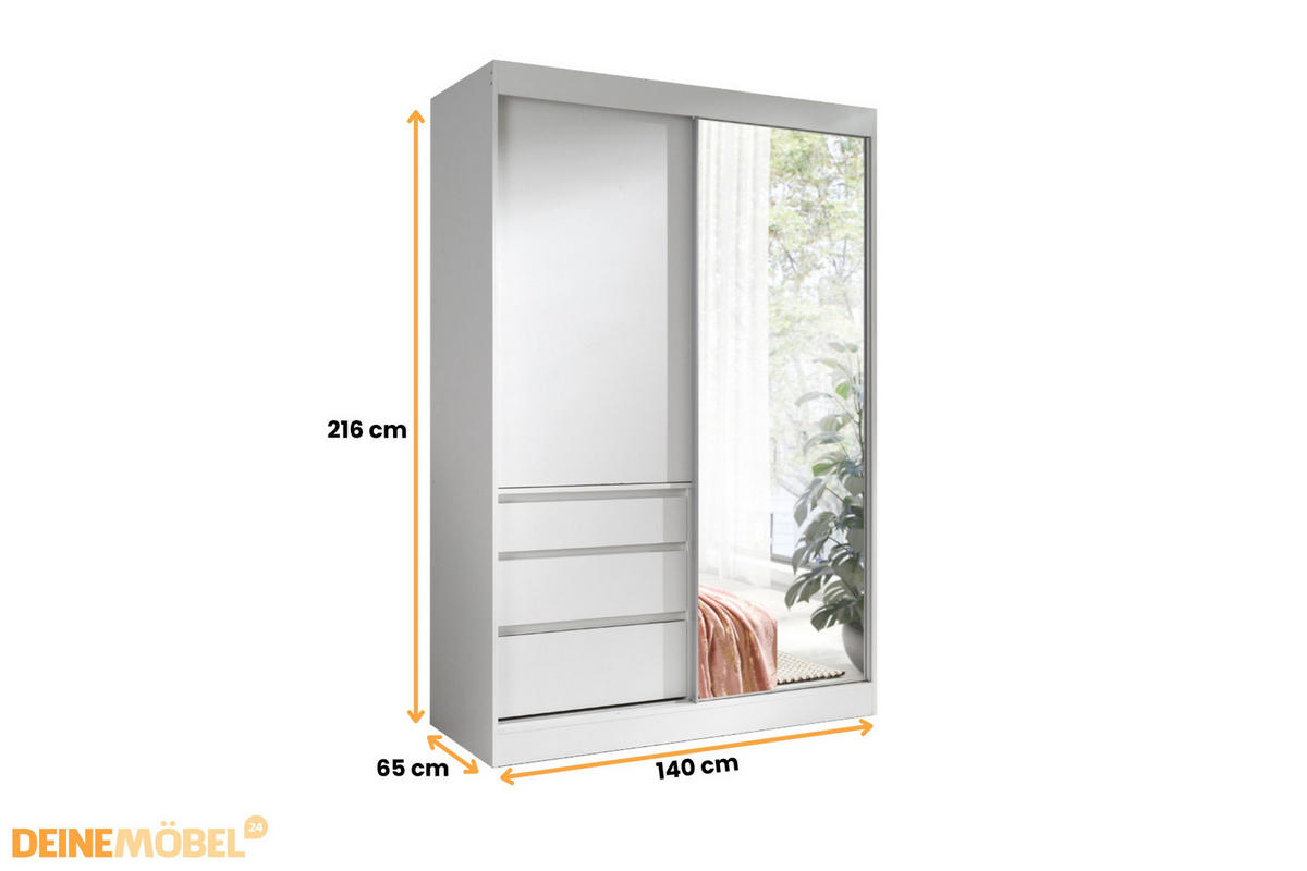 SCHWEBETÜRENSCHRANK HAITI 140/216 cm in Weiß Matt - Weiß, Holzwerkstoff (140/65/216cm) - Deine Möbel 24