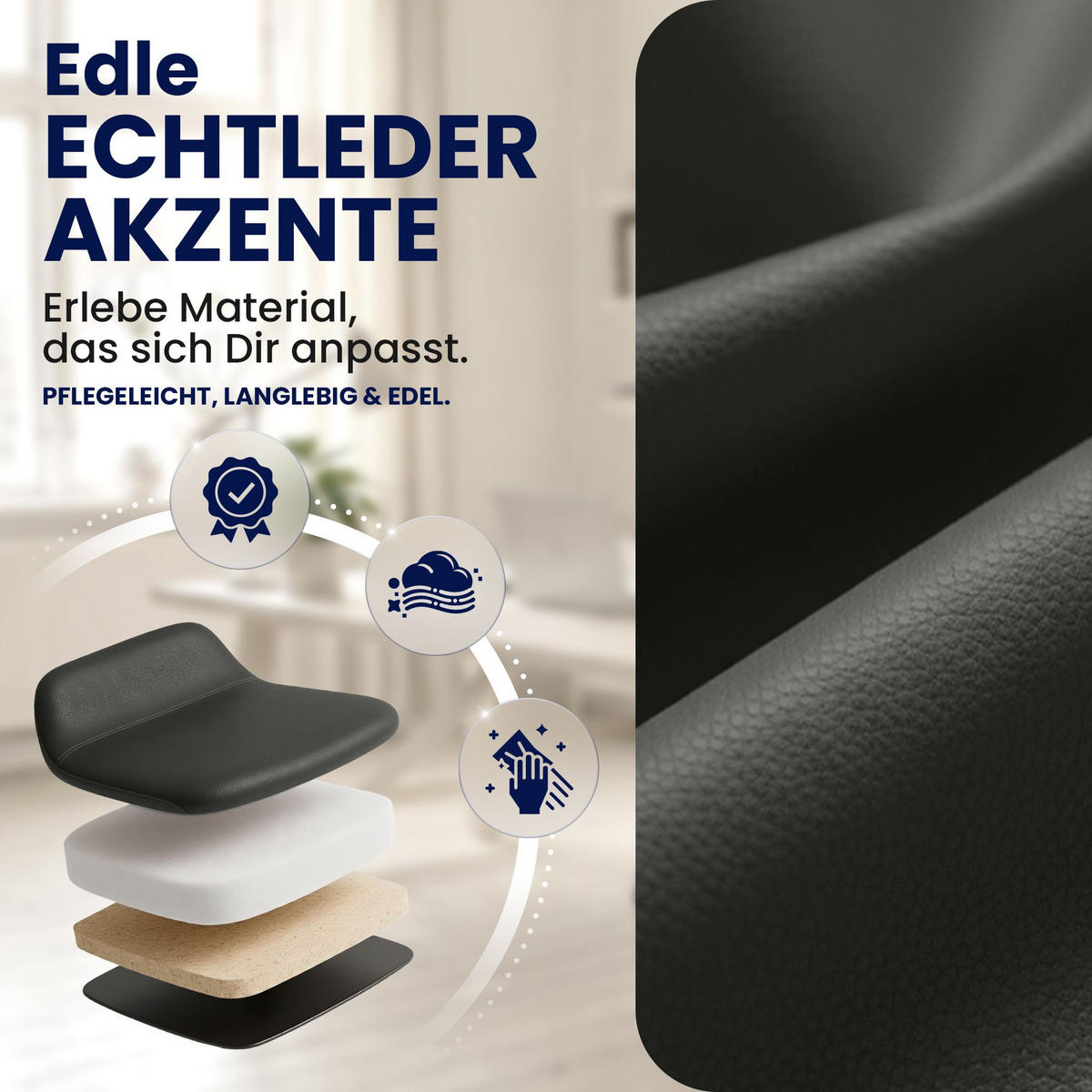 GAMINGSTUHL Echtleder grau - Schwarz/Grau, Leder/Metall (70/133/64cm) - CLP
