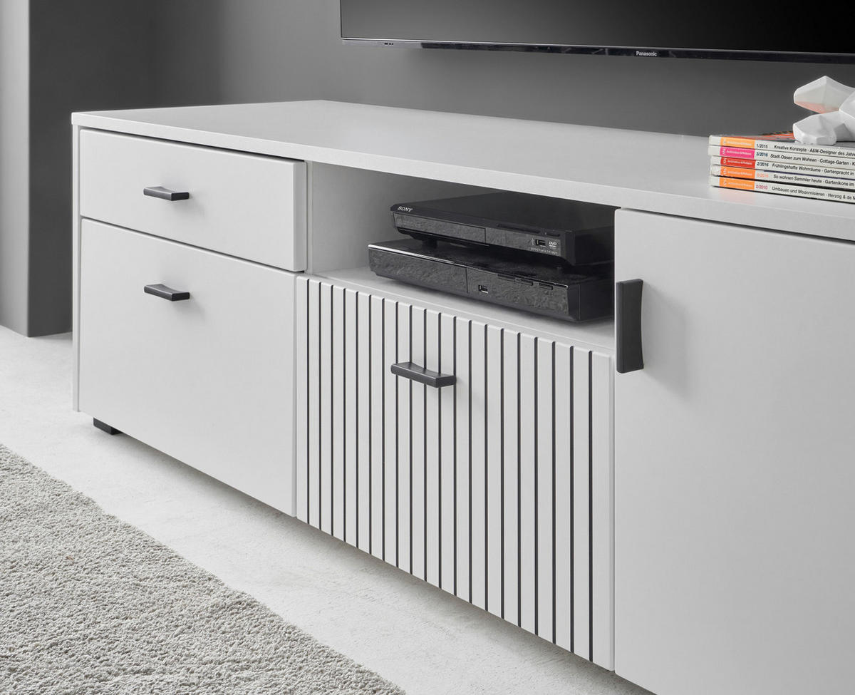 TV-LOWBOARD weiß matt, TV Unterteil 150 x 44 cm mit Soft-Close - Schwarz/Weiß, Holzwerkstoff/Kunststoff (150/44/42cm) - Furn.Design