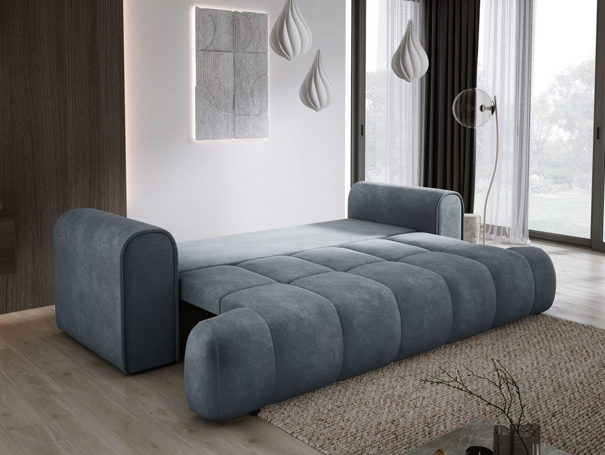 SOFA COCO SCHLAFSOFA mit Bettfunktion, CLOUD Stoffbezug, 2-Sitzer, freistehend, Größe: 250x105x90 cm, Grau - Dunkelgrau, Holz/Textil (250/90/105cm) - DomoHome