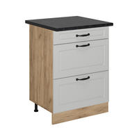 KÜCHENUNTERSCHRANK R-Line Weiß Landhaus 60 cm mit Schubladen, AP Anthrazit - Honigeiche/Eiche Wotan, Holzwerkstoff (60/81.6/60cm) - Vicco