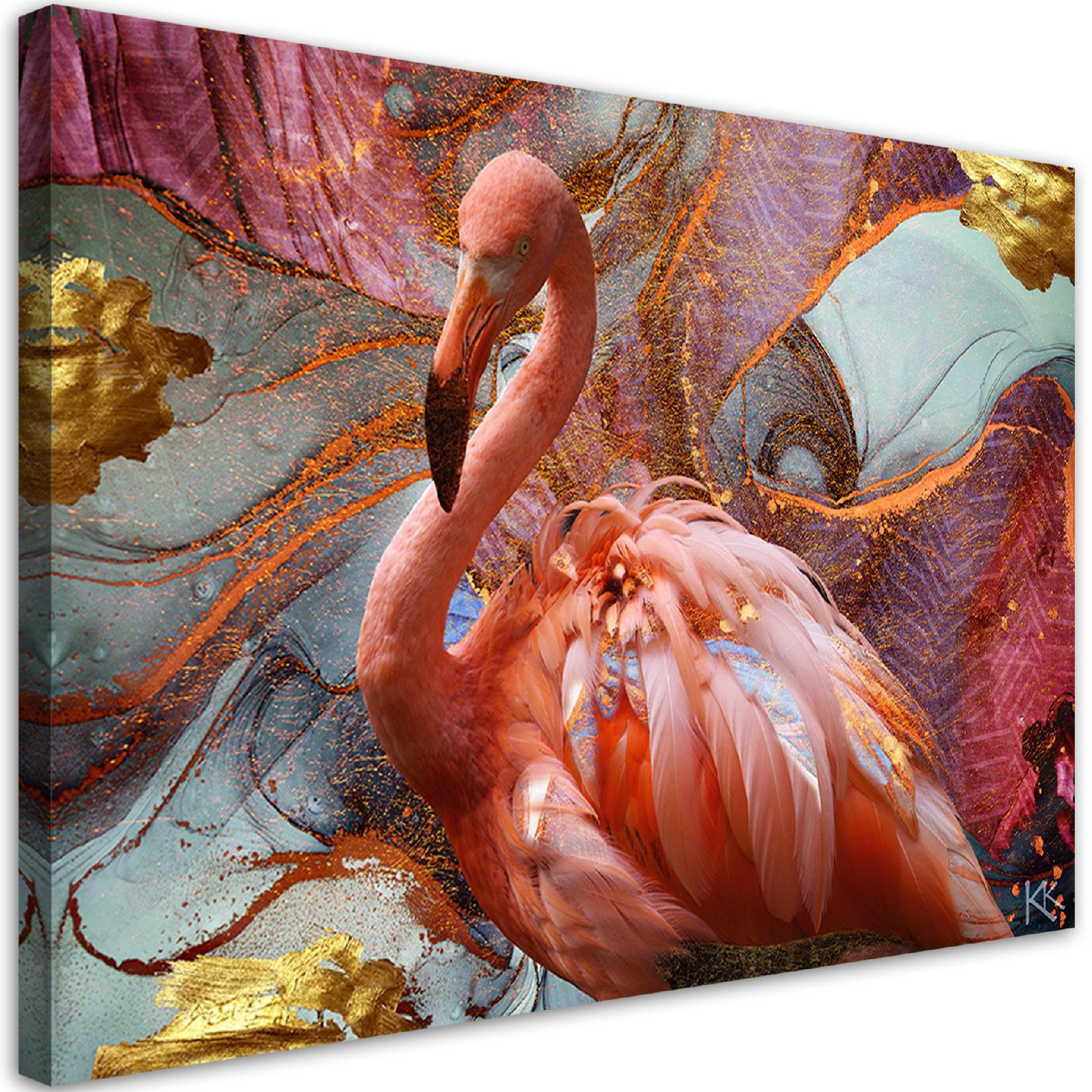 WANDBILD rosa flamingo abstraktion - Pink, Textil (60/40cm) - Feeby