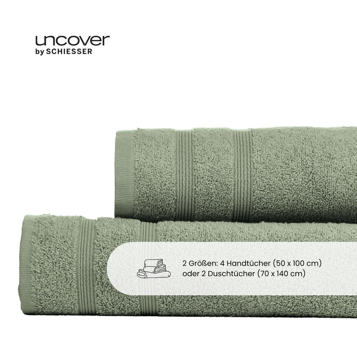 HANDTUCHSET Brooklyn - 4-teilig - 50x100cm - Grün - Grün, Textil (50/100cm) - Uncover by Schiesser