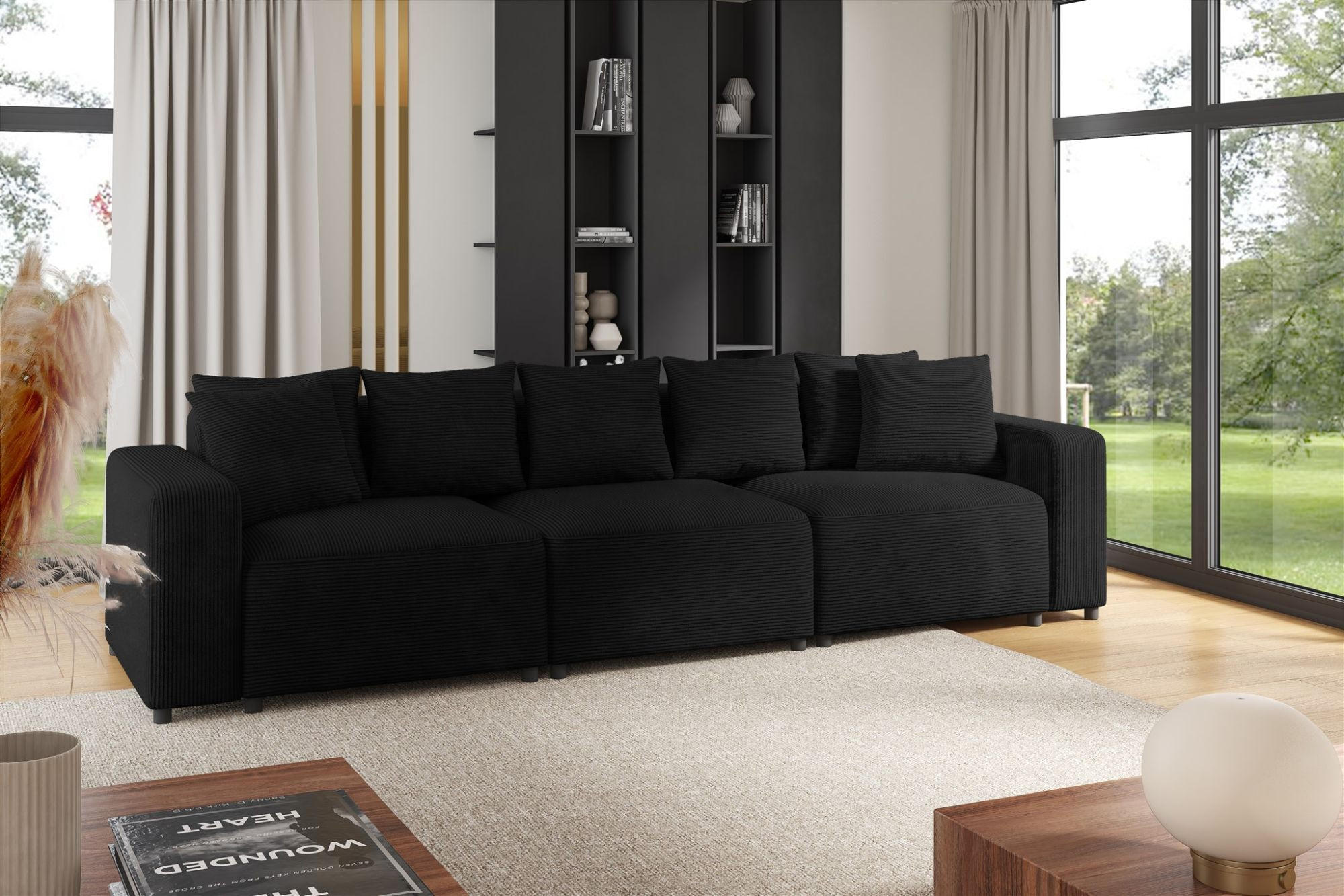 SOFA Megan 3-sitzer In Poso - Schwarz, Holzwerkstoff/Textil (327/75/98cm) - Fun Möbel