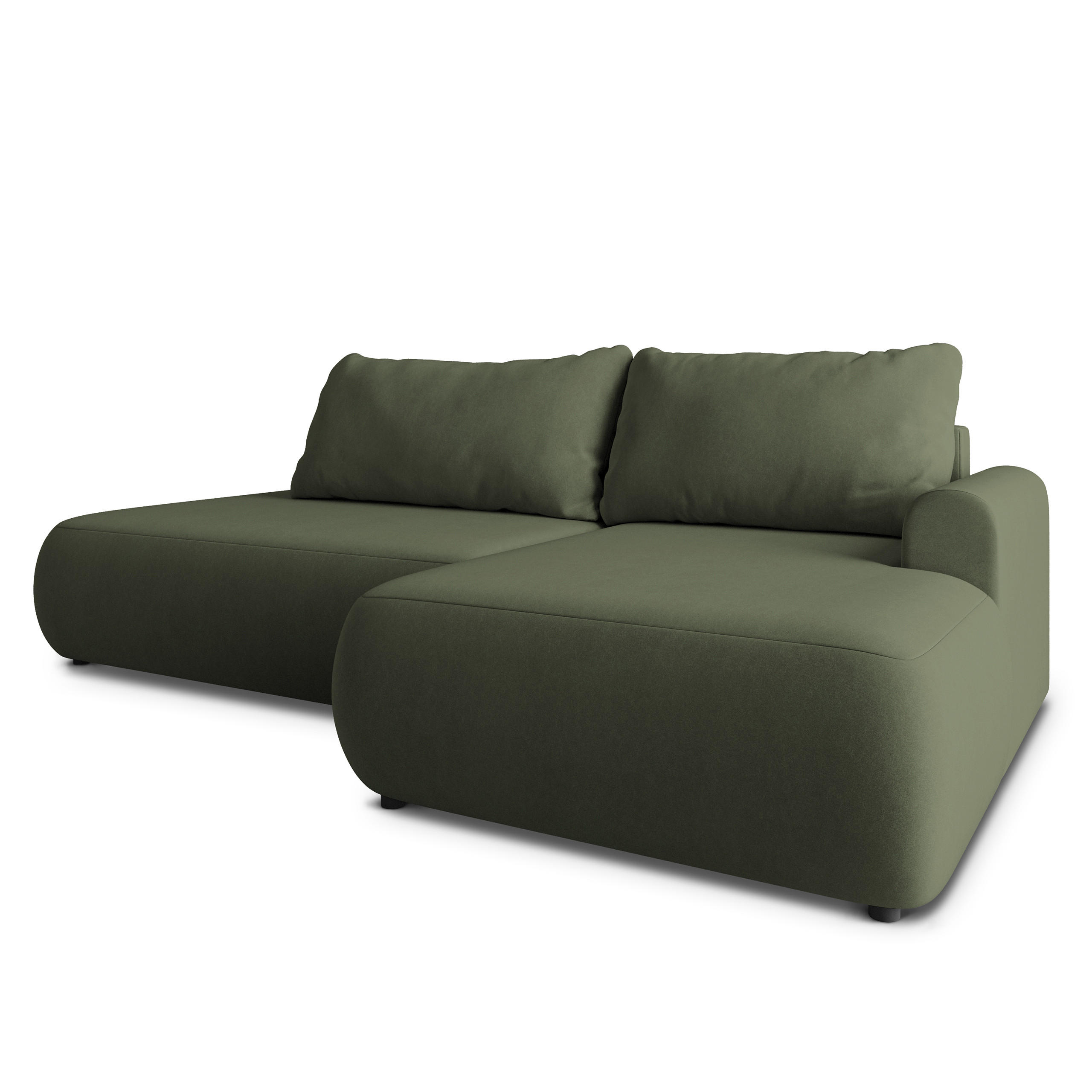 ECKSOFA NUVIRA CL R-S Olivgrün Samtstoff mit Schlaffunktion - Olivgrün, Holzwerkstoff/Textil (279/158cm) - MASSENO