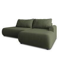 ECKSOFA NUVIRA CL R-S Olivgrün Samtstoff mit Schlaffunktion - Olivgrün, Holzwerkstoff/Textil (279/158cm) - MASSENO