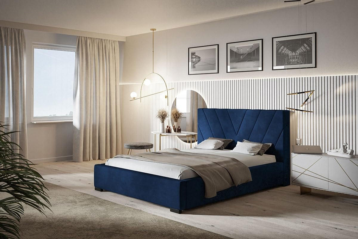 POLSTERBETT Palermo mit Kopfteil, 160x200 cm, Doppelbett mit Bettkasten und Lattenrost aus Holz, Velourstoff Dunkelblau - Dunkelblau, Holz/Textil (160/200cm) - Alpi-Möbel