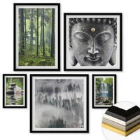 WANDBILDER 5er-Set - 50x50 cm & 20x30 cm & 40x60 cm Schwarzer Rahmen - Harmonie der Natur, Steine, Wasser, Buddha - Schwarz, Kunststoff (40/60cm) - ArtPrintCave
