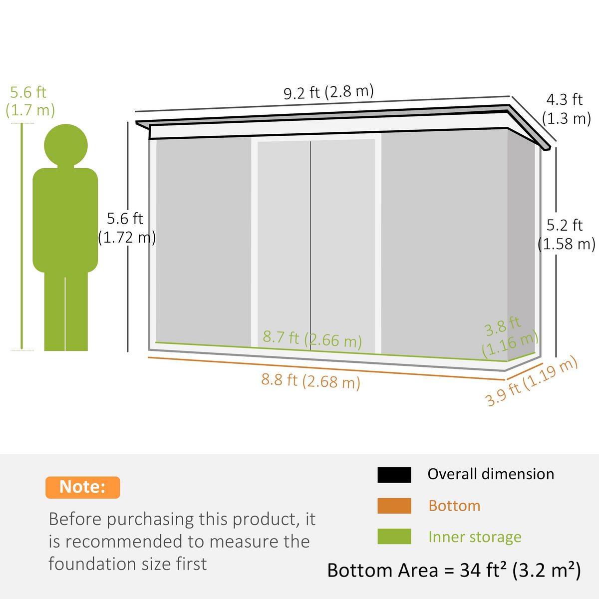 GERÄTEHAUS 280/130/172 cm Dunkelgrau mit Schiebetür und Lüftungsfenster - Dunkelgrau, Metall (130/172/280cm) - Oxeza