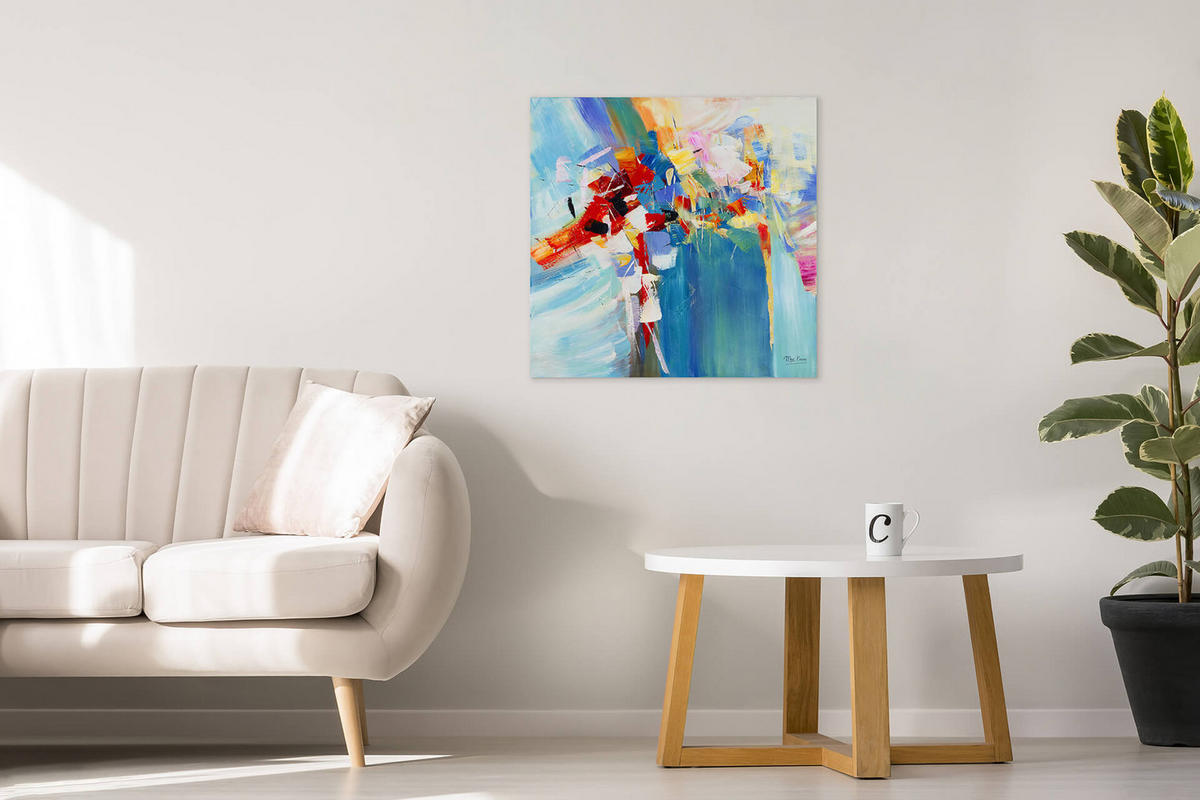 ACRYLBILD HANDGEMALT 80/80 cm - Blau, Holz/Textil (80/80cm) - KUNSTLOFT
