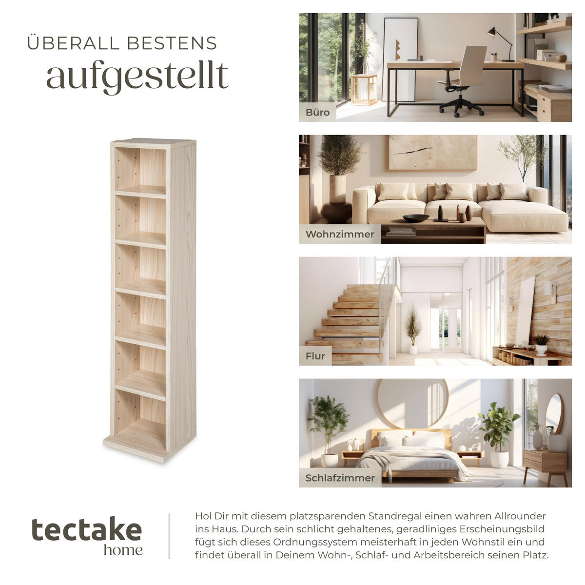 CD/DVD Regal Juliane,90 x 21 x 20 cm,buche - Buchefarben, Holz (21/90/20cm) - tectake