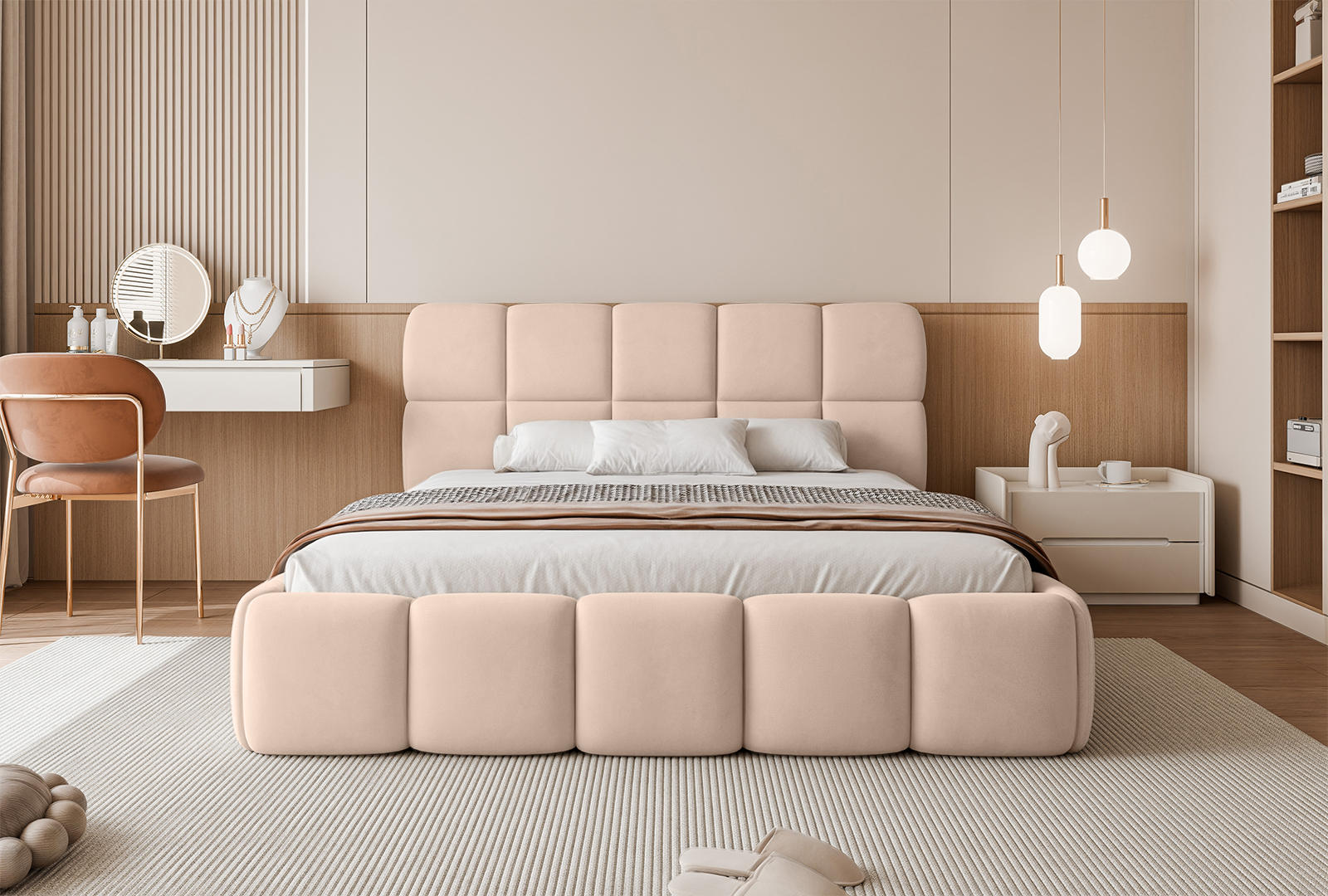 Thumbnail - Fedve Polsterbett, Hellrosa, Textil, 140x200 cm, Schlafzimmer, Betten