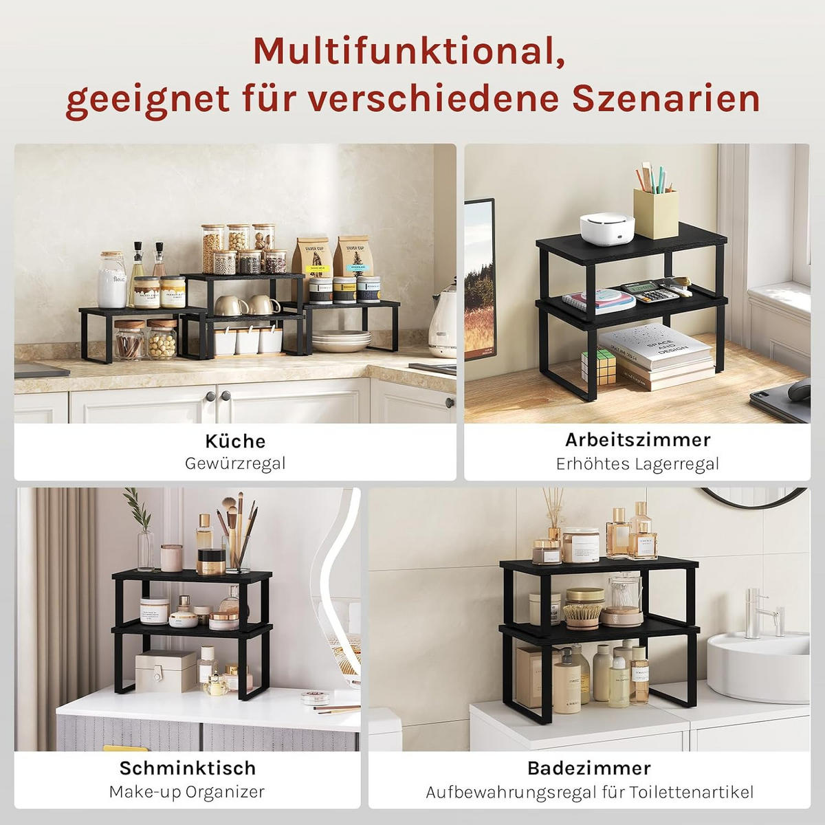 KÜCHENREGAL 2er Set aus Holzwerkstoff Schwarz - Schwarz, Holzwerkstoff (34/13/19cm) - Woltu