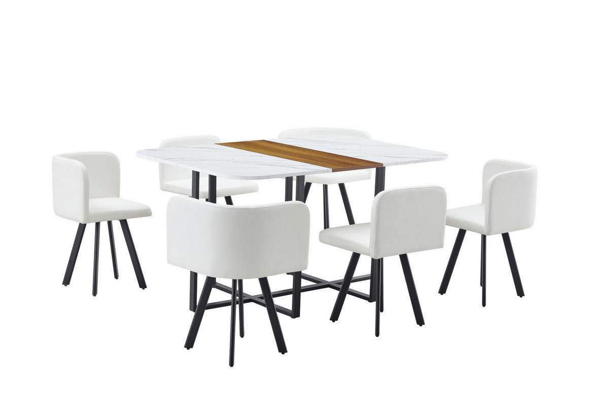 ESSTISCH-SET ausziehbar für 4-6 Personen Naturholz Weiß Schwarz - Multicolor, Metall (100/79/150cm) - Meubliv