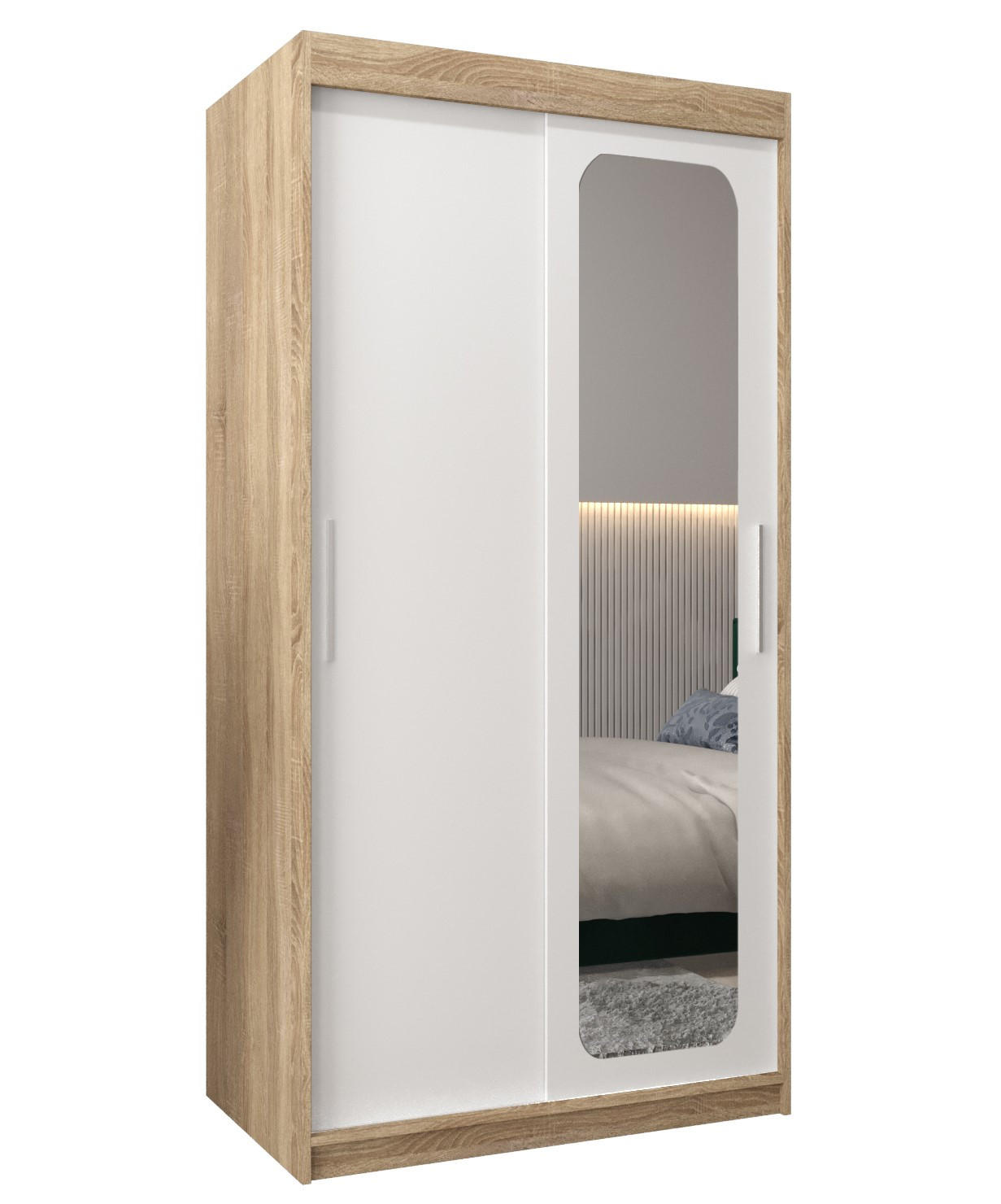 Abiks Möbel Schwebetürenschrank Sonoma Eiche, Weiß 100x200x62 cm