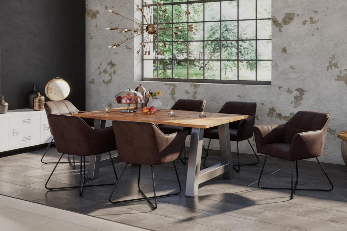 ESSTISCH DORA A - Beige/Silberfarben, Holz/Metall (80/120/77cm) - SAM