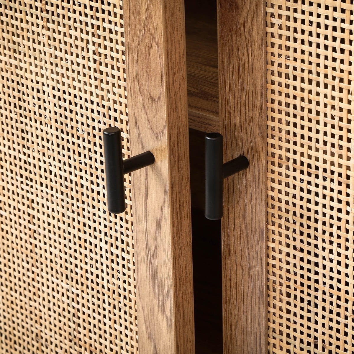 SIDEBOARD mit 2 Türen aus natürlichem Rattan 35/75/80 cm - Nussbaumfarben, Holzwerkstoff (35/75/44.5cm) - Calicosy