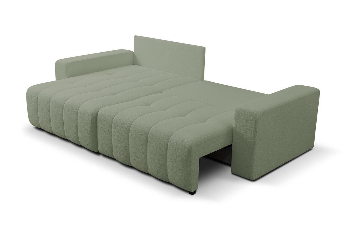 ECKSOFA Masina Hellgrün, Schlafsofa aus Veloursstoff - Hellgrün, Holzwerkstoff (245/143cm) - Bettso