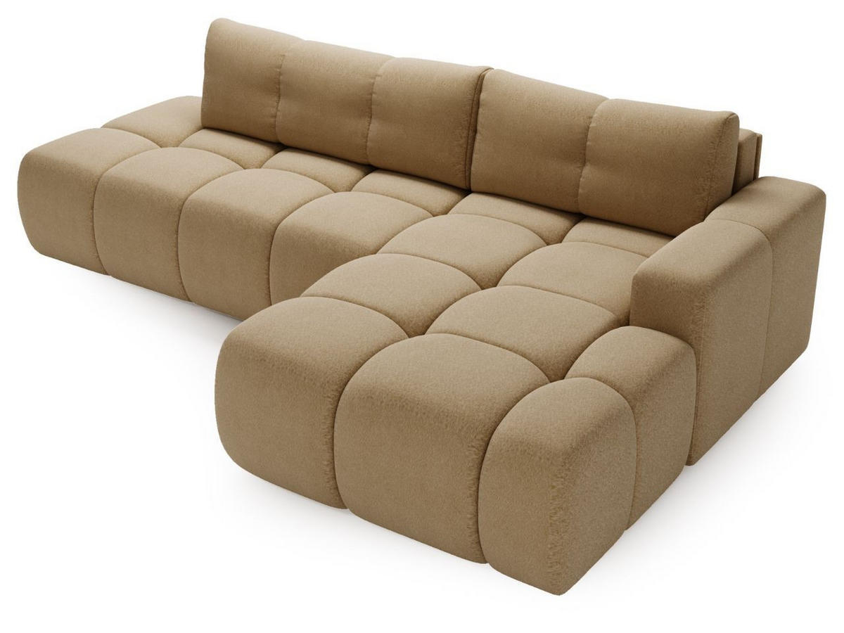 ECKSOFA Montero Bouclé-Stoff Hellbraun Rechts - Hellbraun, Holz/Textil (280/177cm) - Graingold