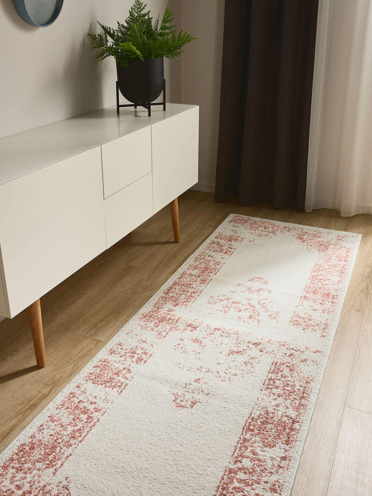 VINTAGE-LÄUFER Sia 80/240 cm - Creme/Rosa, Kunststoff (80/240cm) - benuta