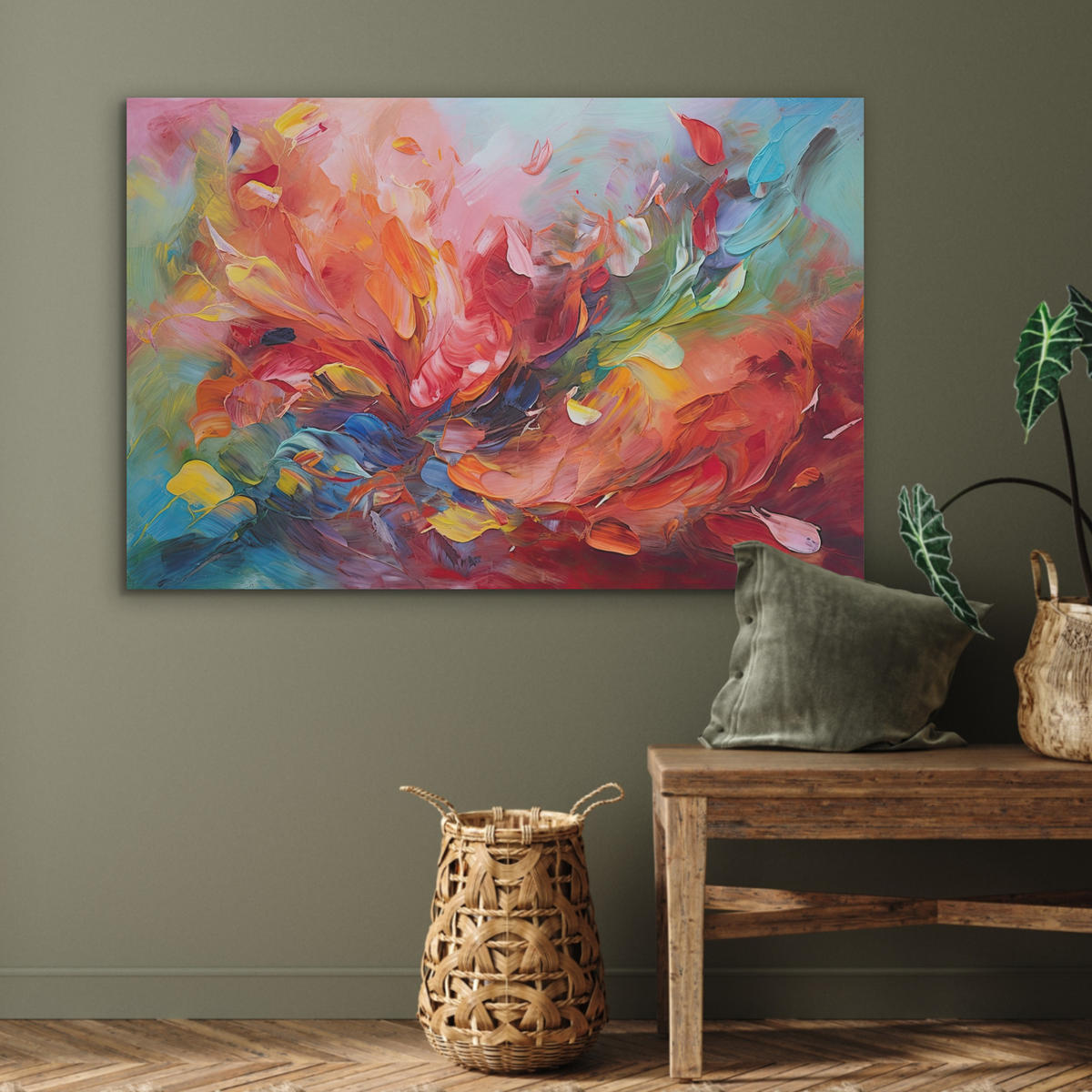 AKUSTIKBILD Ölgemälde - Kunst - Abstrakt - Farbenfroh Akustikpaneele 90x60 cm - Altrosa, Kunststoff (90/60/0.9cm) - MuchoWow