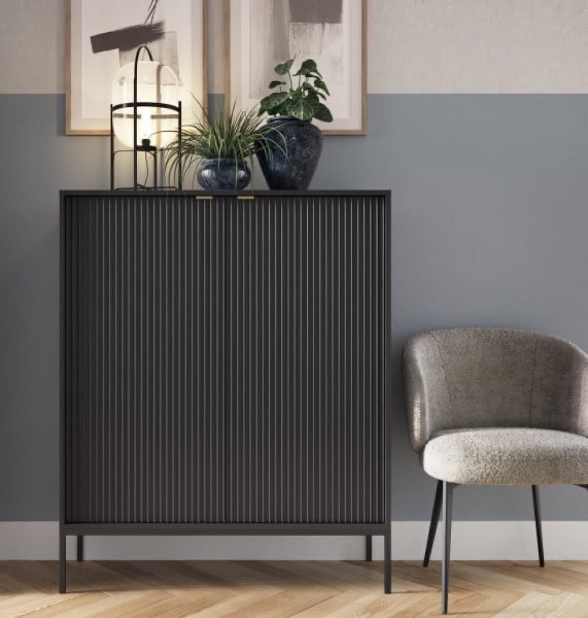KOMMODE Schwarz K104 Gerillt Schwarz - Schwarz, Holzwerkstoff (104/125/39cm) - Sepro Meble